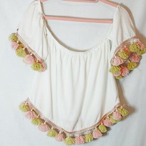 Boho off Shoulder Pom Pom Summer Top